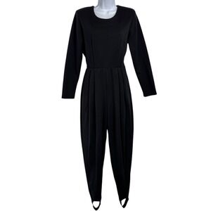 Vintage Long Sleeve‎ Pleated Knit Jumpsuit Stirrups Size M Black Minimalist Chic